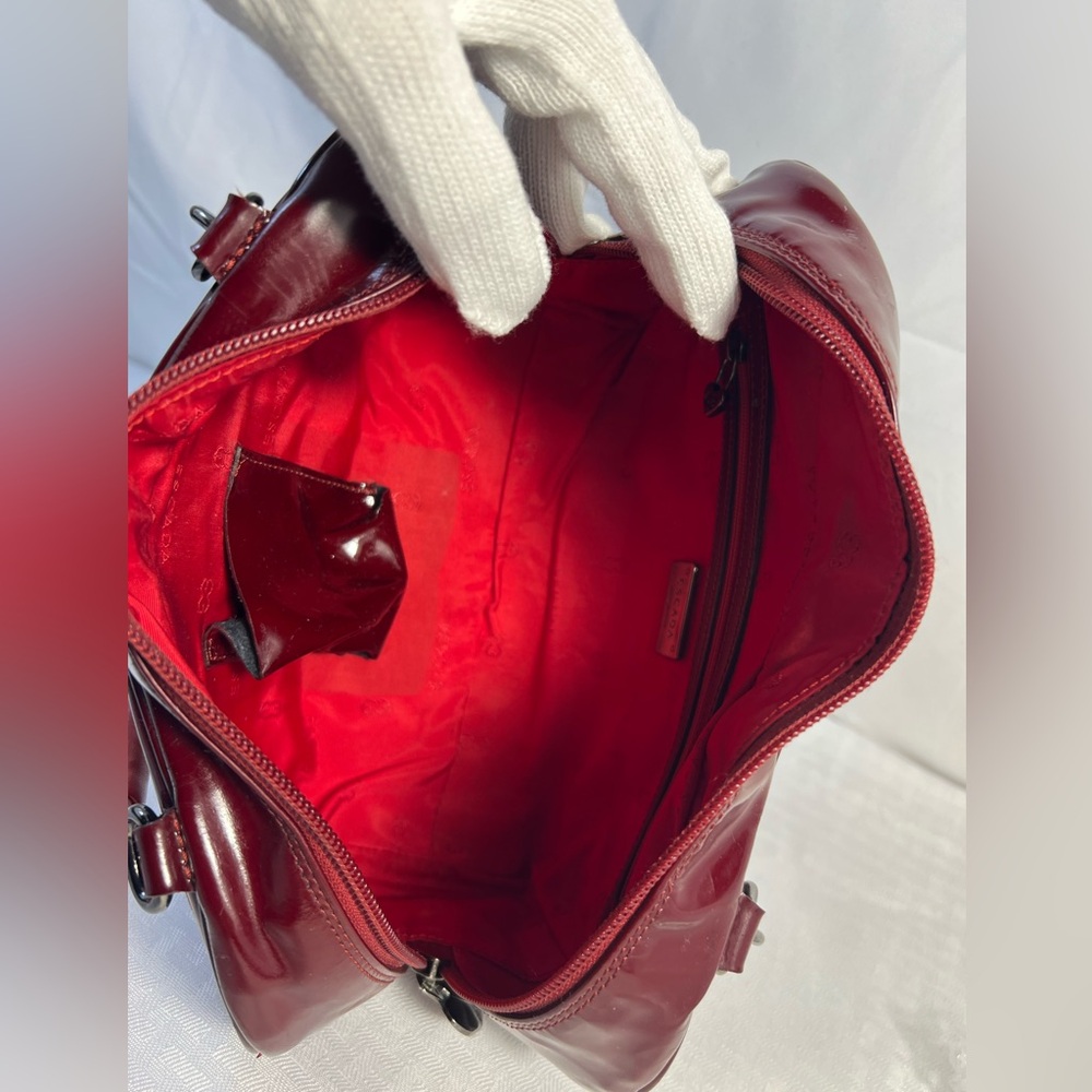 3001: Escada Y2K Burgundy Patent Leather & Suede Mini Bowler Bag Italy - Picture 12 of 16